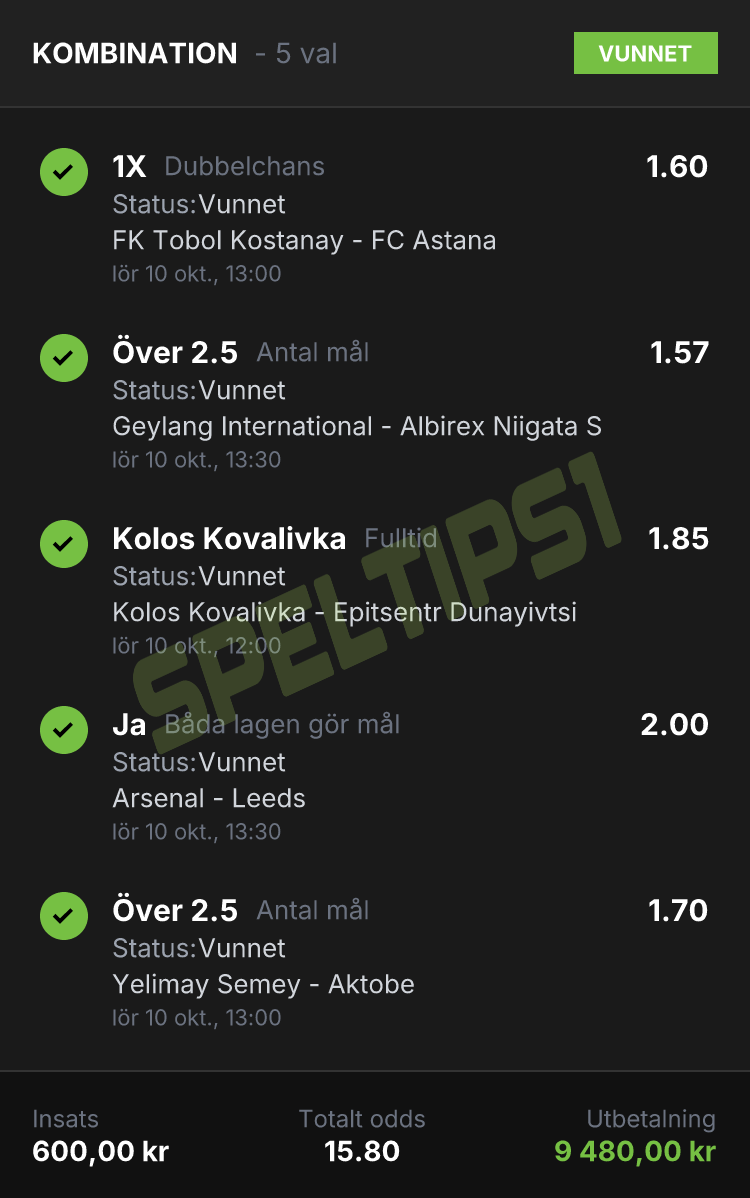 SPELTIPS1 spelkupong från igår